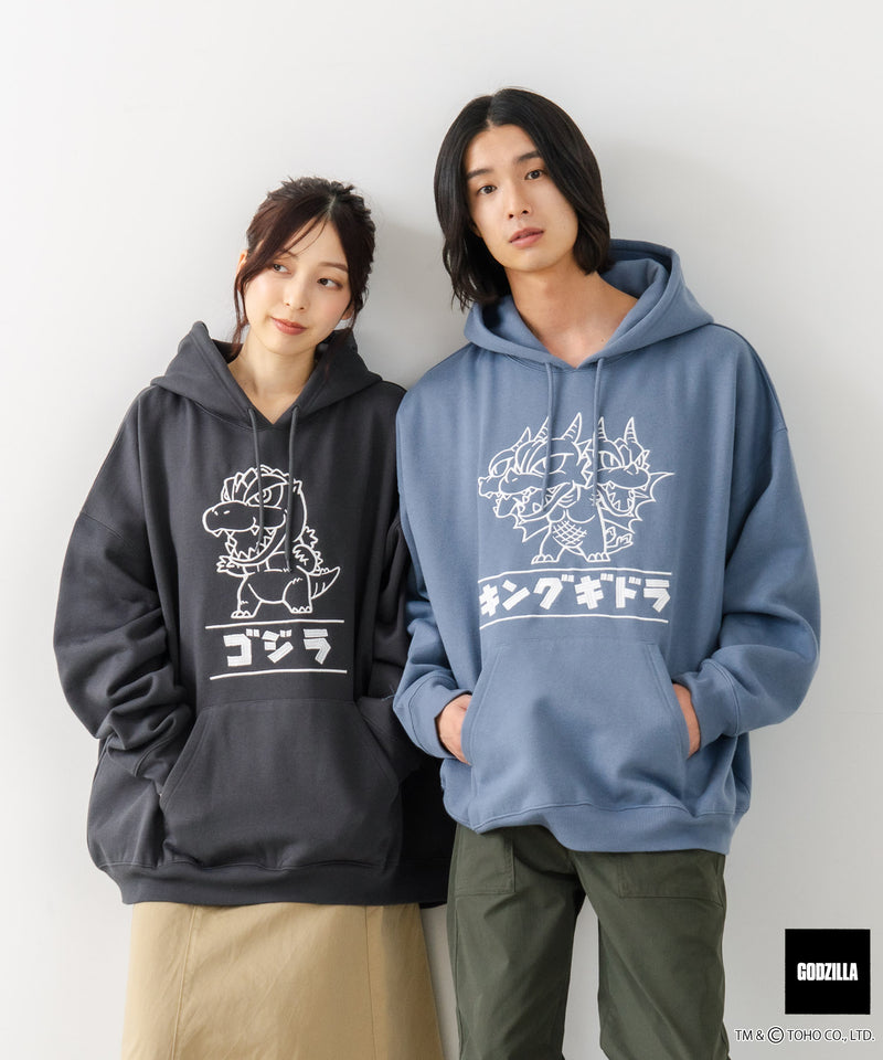 【GODZILLA/ゴジラ】ゴジラ キングギドラ オリジナルデザイン ビッグシルエット 裏起毛 プルオーバーパーカー フーディー ドロップショルダー オーバーサイズ