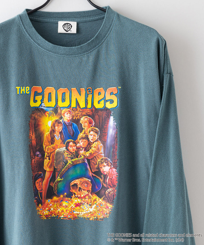 【2024秋物新作】『The Goonies/グーニーズ』 パウダーブリーチ加工 ビッグシルエットロンT ドロップショルダー オーバーサイズ  ヴィンテージ加工