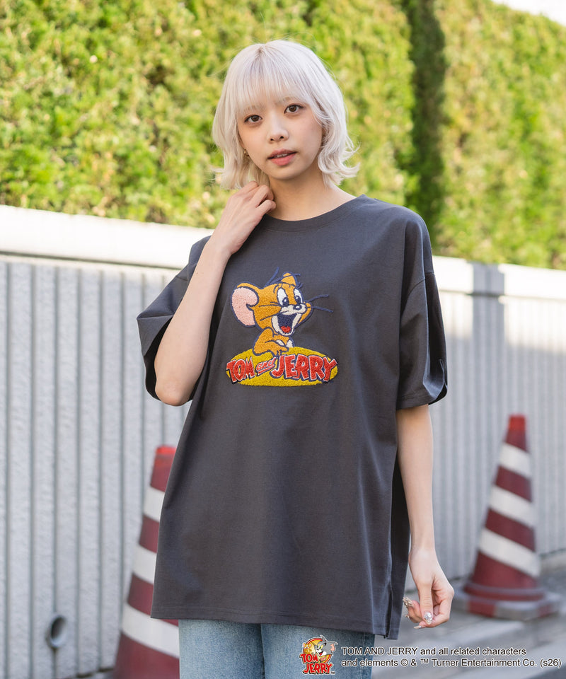 TOM＆JERRY/トムとジェリー】フロントサガラ刺繍 半袖Tシャツ ルーズ