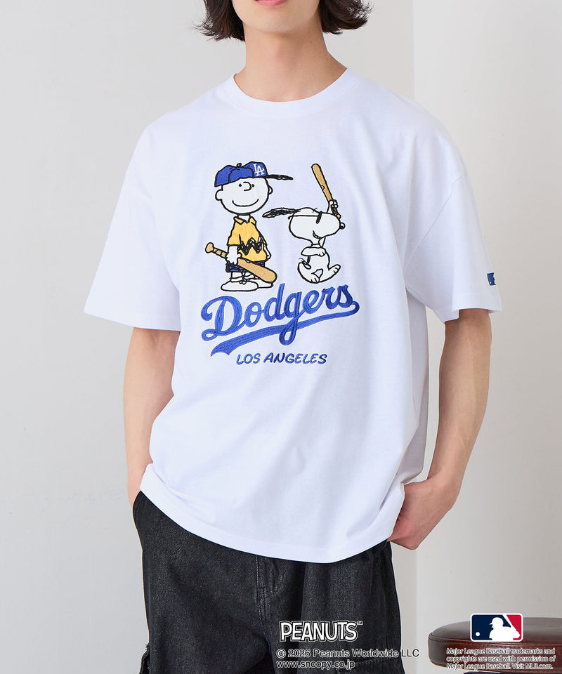 PEANUTS×MLB】オリジナルデザインTシャツ 刺繍 ドロップショルダー