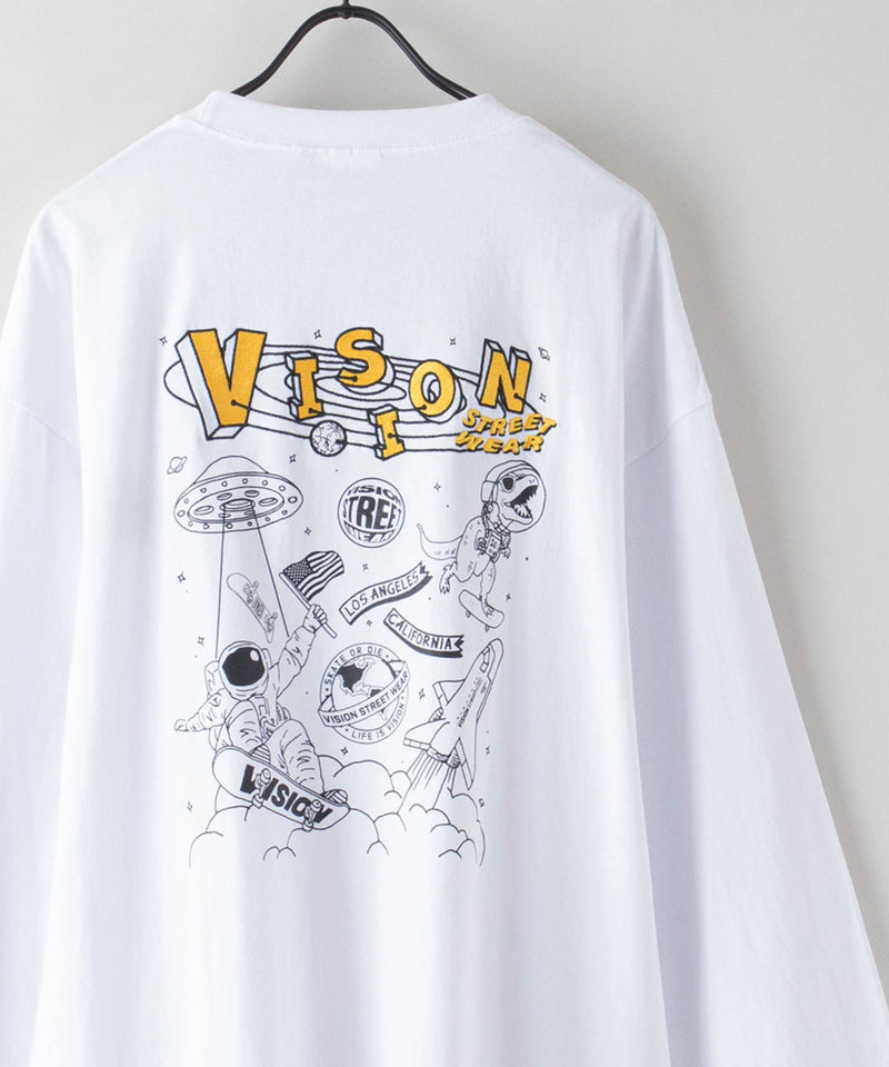 VISION バックプリント ＆ 刺繍 マルチ イラスト ロング Tシャツ ロンT 恐竜 VISION ヴィジョン