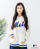 【MLB/メジャーリーグベースボール】 裏毛 ツイル ワッペン ライン リブフーディー  プルオーバーパーカー