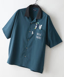 【BLUE STANDARD/ブルースタンダード】【吸水速乾＆UVカット】襟配色 胸刺繍シャツ オープンカラー ストレッチ 胸ポケットアニマル刺繍 ペンギン トラ ネコ