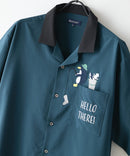 【BLUE STANDARD/ブルースタンダード】【吸水速乾＆UVカット】襟配色 胸刺繍シャツ オープンカラー ストレッチ 胸ポケットアニマル刺繍 ペンギン トラ ネコ