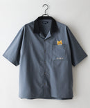 【BLUE STANDARD/ブルースタンダード】【吸水速乾＆UVカット】襟配色 胸刺繍シャツ オープンカラー ストレッチ 胸ポケットアニマル刺繍 ペンギン トラ ネコ