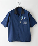 【BLUE STANDARD/ブルースタンダード】【吸水速乾＆UVカット】襟配色 胸刺繍シャツ オープンカラー ストレッチ 胸ポケットアニマル刺繍 ペンギン トラ ネコ