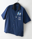 【BLUE STANDARD/ブルースタンダード】【吸水速乾＆UVカット】襟配色 胸刺繍シャツ オープンカラー ストレッチ 胸ポケットアニマル刺繍 ペンギン トラ ネコ