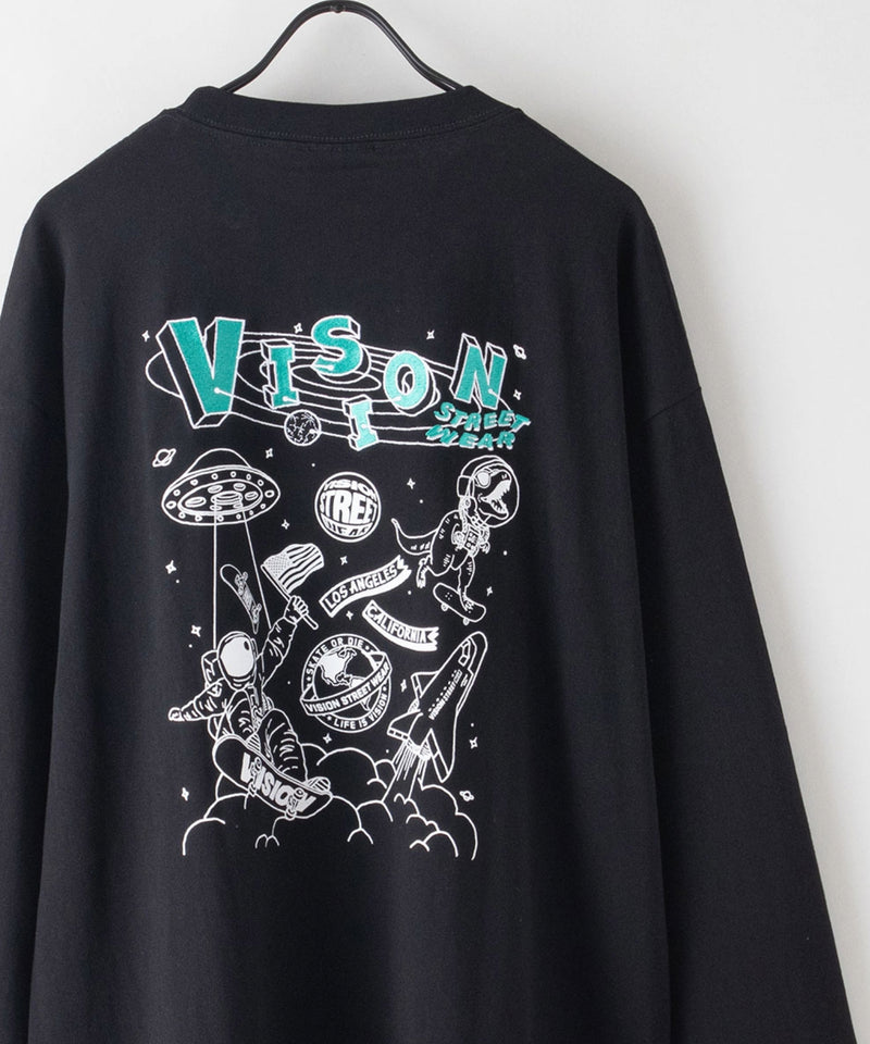 VISION バックプリント ＆ 刺繍 マルチ イラスト ロング Tシャツ ロンT 恐竜 VISION ヴィジョン