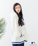 【MLB/メジャーリーグベースボール】 裏毛 ツイル ワッペン ライン リブフーディー  プルオーバーパーカー