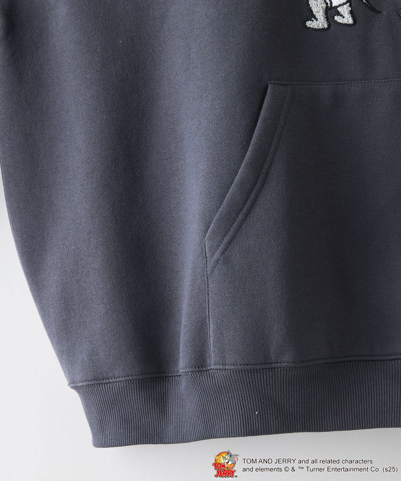 【TOM and JERRY/トムとジェリー】オリジナルデザイン 刺繍 プルオーバーパーカー フーディー ジェリー タフィー サカナ ドロップショルダー ビッグシルエット