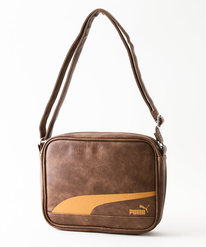 00s PUMA M レザージャケット　フェード　vintage加工　牛革　短丈 PUMA/プーマ】【容量4L 高見えPUレザー】ビンテージPUショルダーバッグ
