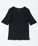 【HANES/ヘインズ】【ベタつかないリブ素材】五分袖Tシャツ 丸胴・タグレス 伸縮テレコ ストレスフリー ❘ジーンズメイト公式オンラインショップ