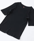 【HANES/ヘインズ】【ベタつかないリブ素材】五分袖Tシャツ 丸胴・タグレス 伸縮テレコ ストレスフリー ブラック FREE ❘ジーンズメイト公式オンラインショップ