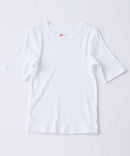 【HANES/ヘインズ】【ベタつかないリブ素材】五分袖Tシャツ 丸胴・タグレス 伸縮テレコ ストレスフリー ❘ジーンズメイト公式オンラインショップ