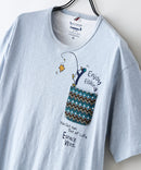 【BLUE STANDARD/ブルースタンダード】【涼しい スラブ天竺】 アニマルプリント ポケット付きＴシャツ 綿100% 凹凸素材 ペンギン ゆるかわ 凹凸素材 部屋着 ワンマイル キャンプ B柄 ❘ジーンズメイト公式オンラインショップ