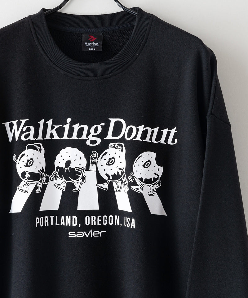 【SAVIER/サビアー】WALKING DONUTSコラボ / 前面プリント ビッグシルエット スウェットトレーナー ワンポイント刺繍 ブランドロゴ