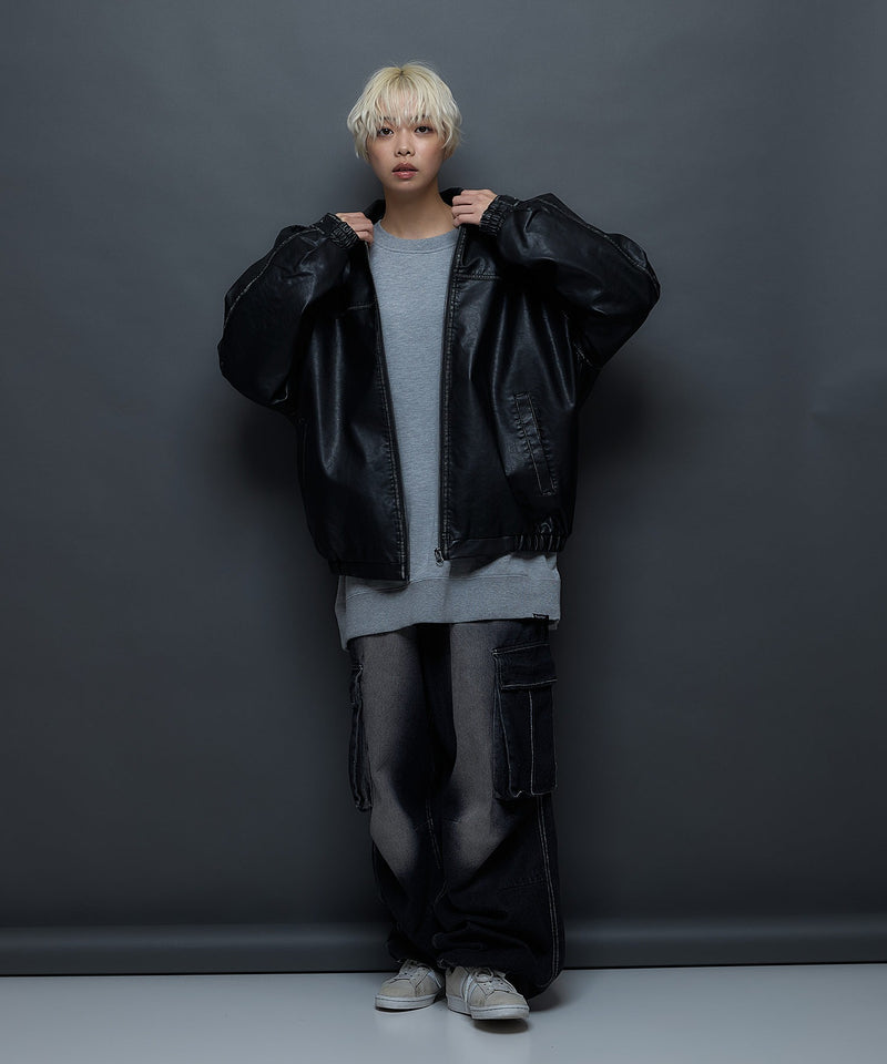 【SAVIER/サビアー】オーバーサイズ ヴィンテージライク フェイクレザージャケット