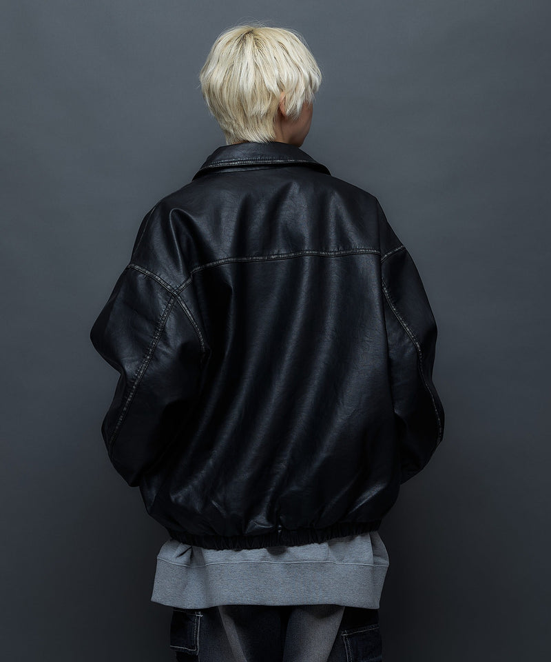 【SAVIER/サビアー】オーバーサイズ ヴィンテージライク フェイクレザージャケット
