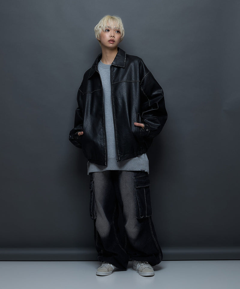 【SAVIER/サビアー】オーバーサイズ ヴィンテージライク フェイクレザージャケット