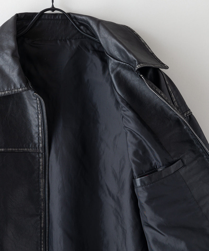 【SAVIER/サビアー】オーバーサイズ ヴィンテージライク フェイクレザージャケット