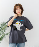 【ねないこだれだ】【コットン100％のしっかりした生地 ドロップショルダー】オリジナルデザイン 刺繍Tシャツ せなけいこ 絵本 コラボ キャラクター 半袖 ユニセックス おばけ グッズ かわいい