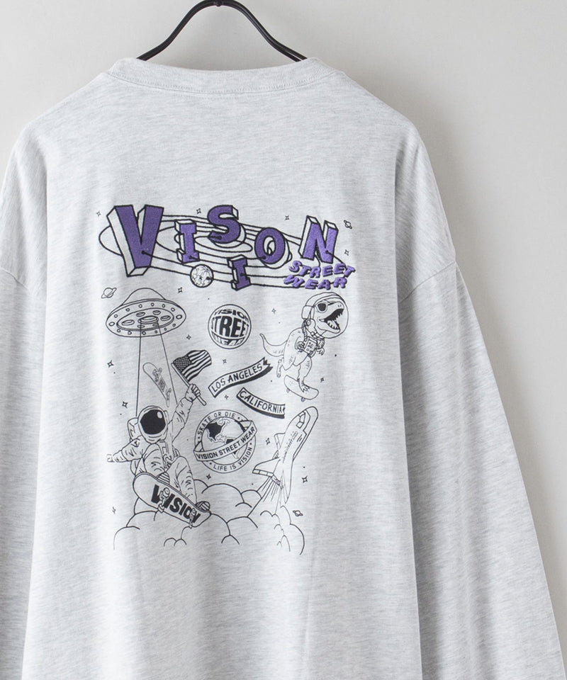 VISION バックプリント ＆ 刺繍 マルチ イラスト ロング Tシャツ ロンT 恐竜 VISION ヴィジョン