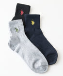 【U.S. POLO ASSN./ユーエスポロアッスン】無地 ワンポイントロゴ刺繍ソックス 3足組 クルー丈 定番 ギフト 23～25cm