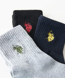 【U.S. POLO ASSN./ユーエスポロアッスン】無地 ワンポイントロゴ刺繍ソックス 3足組 クルー丈 定番 ギフト 23～25cm
