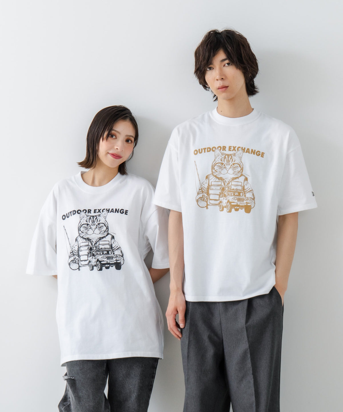 tシャツ ネコ グラフィックプリント クルーネックTシャツ / アニマルプリントTシャツ レディース メンズ アニマルプリント クルーネックTシャツ（ネコ）オーバーサイズ
