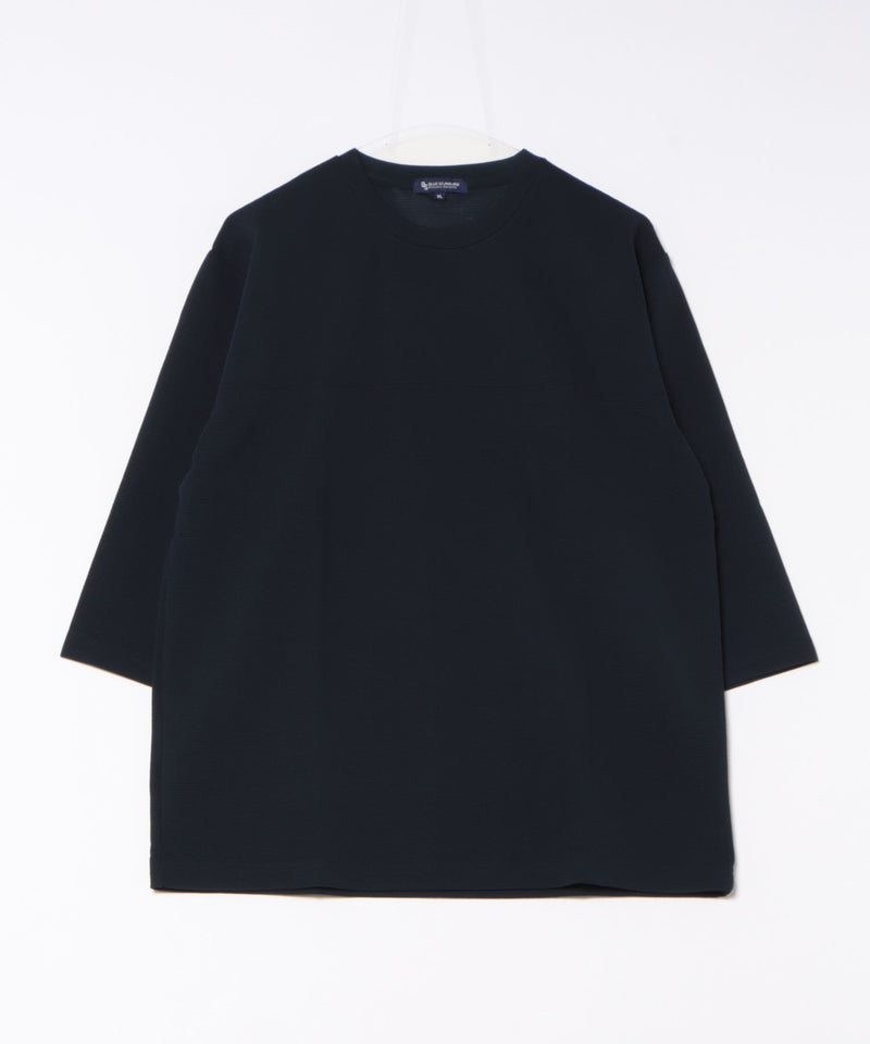 【Blue Standard/ブルースタンダード】ドライリップル フットボール切り替7分袖Tシャツカットソー 吸水速乾 ストレッチ イージーケア さらさら快適 晩夏初秋