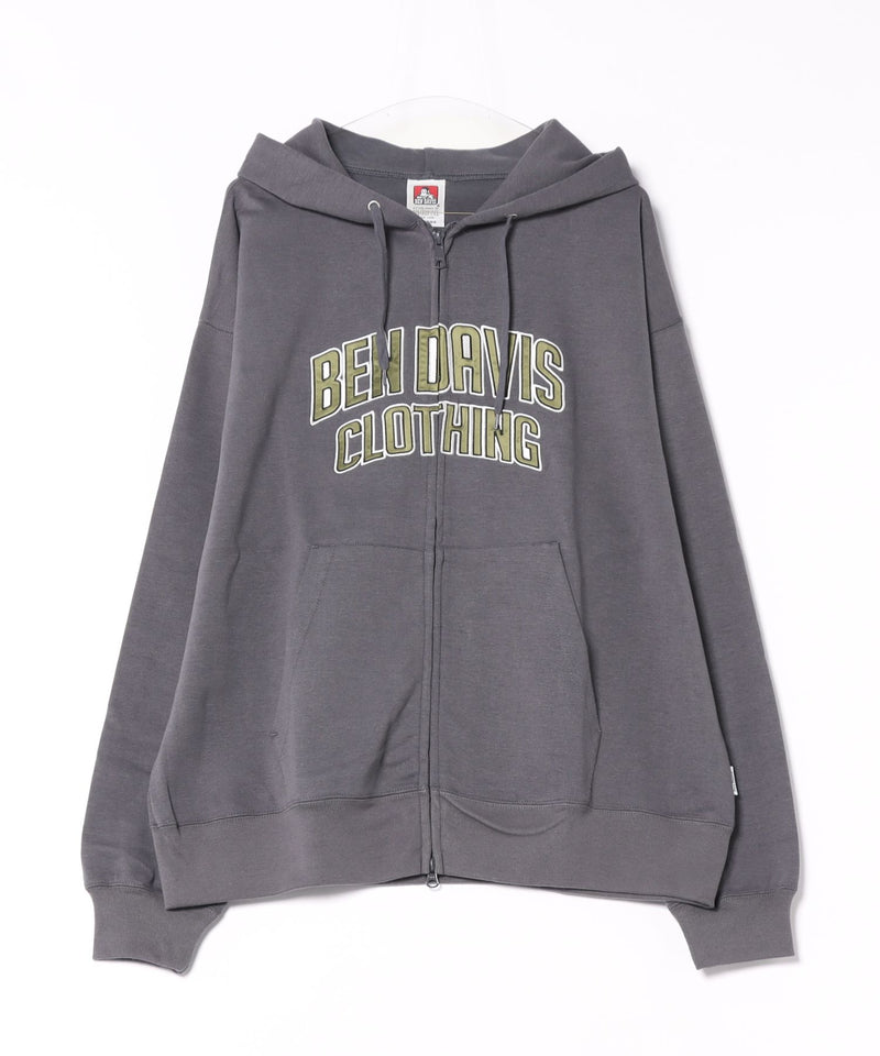 【BEN DAVIS/ベンデイビス】カレッジロゴ レタードロゴ ダンボールフルジップパーカー