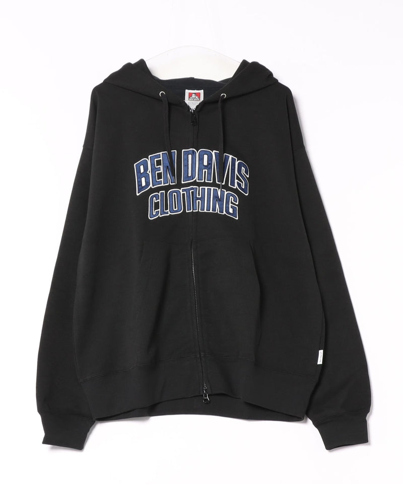 【BEN DAVIS/ベンデイビス】カレッジロゴ レタードロゴ ダンボールフルジップパーカー