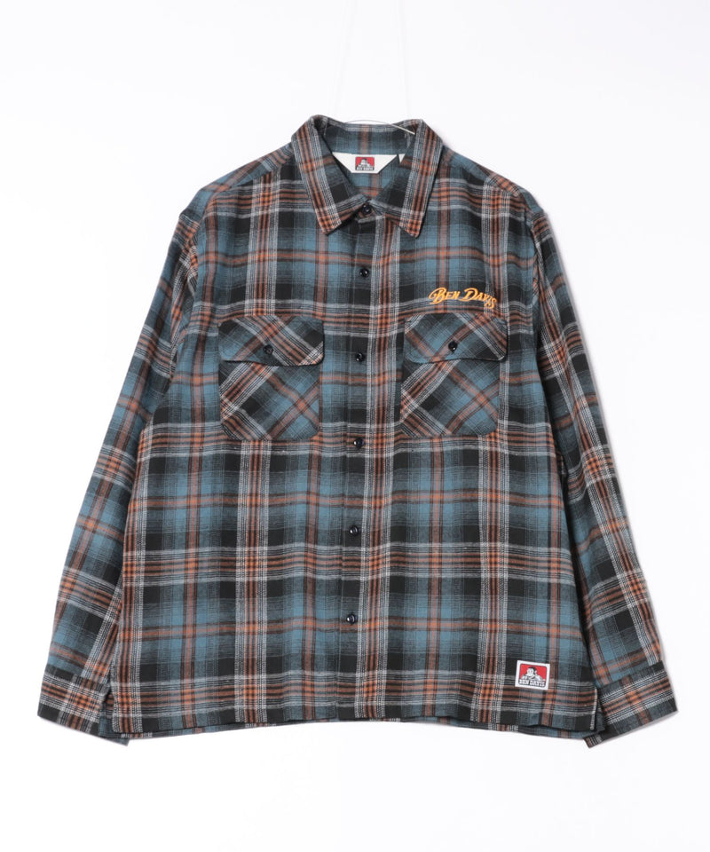 【BEN DAVIS/ベンデイビス】EMBRO OMBRE SHIRT/オーバーサイズ バックプリント刺繍 起毛 ネルチェックシャツ