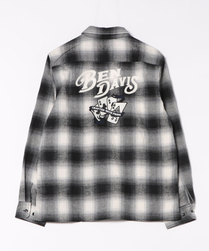 【BEN DAVIS/ベンデイビス】EMBRO OMBRE SHIRT/オーバーサイズ バックプリント刺繍 起毛 ネルチェックシャツ
