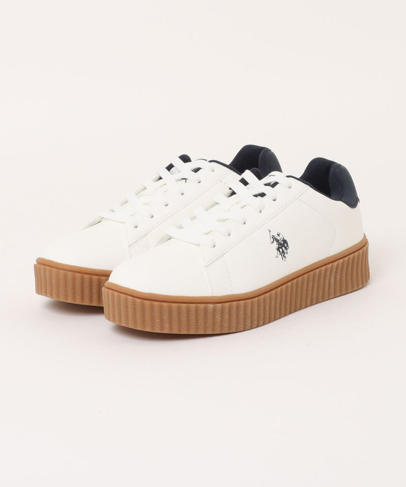 【U.S. POLO ASSN./ユーエスポロアッスン】厚底ボリュームソール ワンポイント ローカットスニーカー