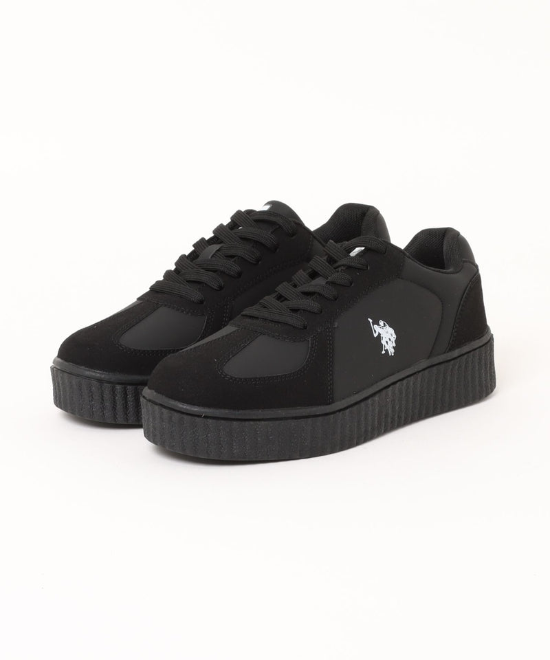 【U.S. POLO ASSN./ユーエスポロアッスン】厚底ボリュームソール ワンポイント ローカット コンビネーションスニーカー