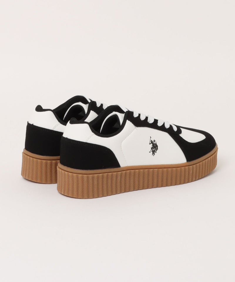 【U.S. POLO ASSN./ユーエスポロアッスン】厚底ボリュームソール ワンポイント ローカット コンビネーションスニーカー