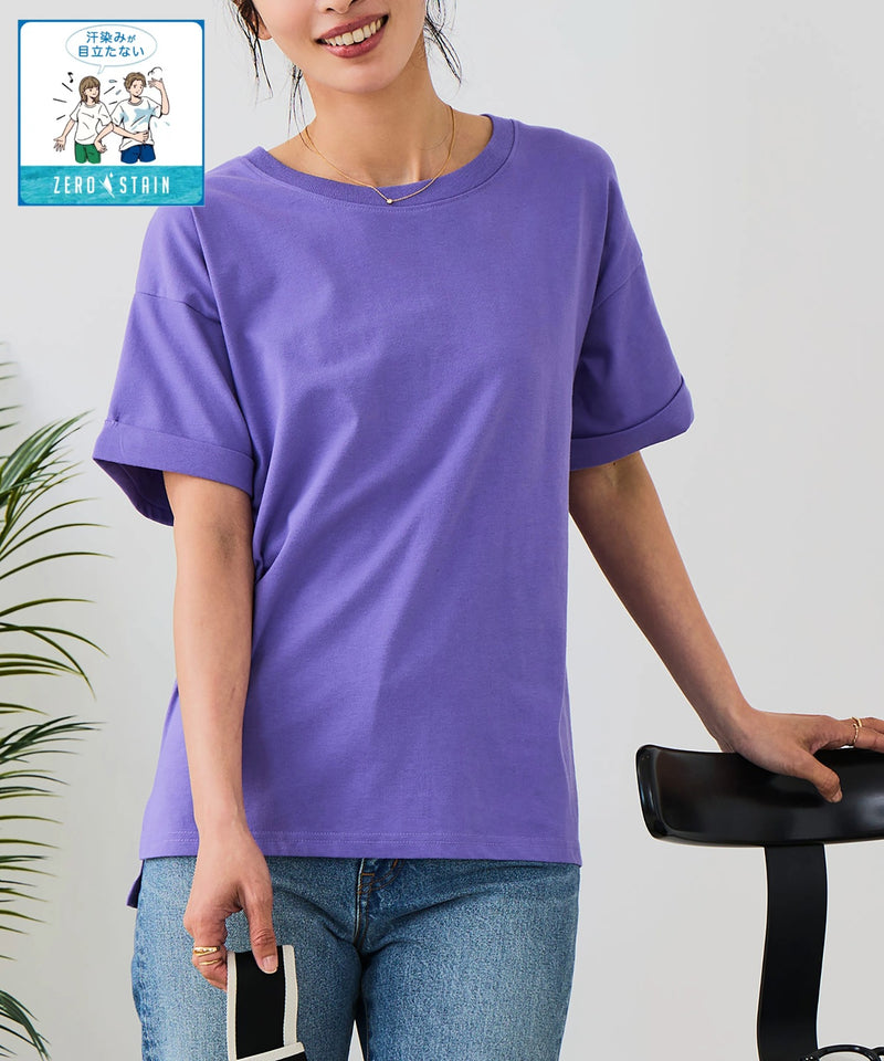 汗染みの目立ちにくいTシャツ ZEROSTAIN/ゼロステイン】ロールカフ