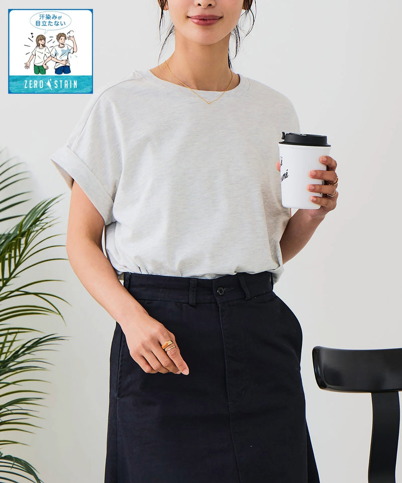 汗染みの目立ちにくいTシャツ ZEROSTAIN/ゼロステイン】ロールカフ