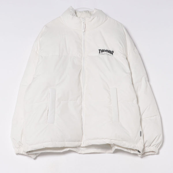 THRASHER フード付きジャケット ホワイト THRASHER/スラッシャー】 パファージャケット マグロゴ