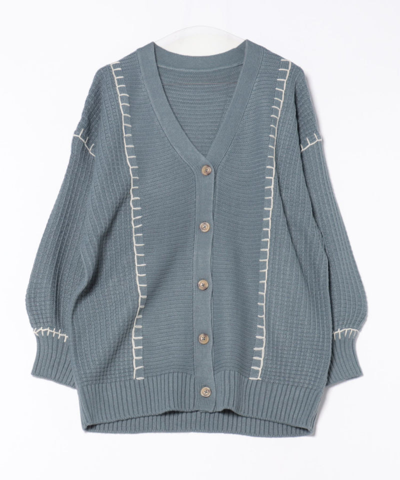 【C-FORT POINT/フォートポイント】ブランケットステッチ Vネックロングカーディガン