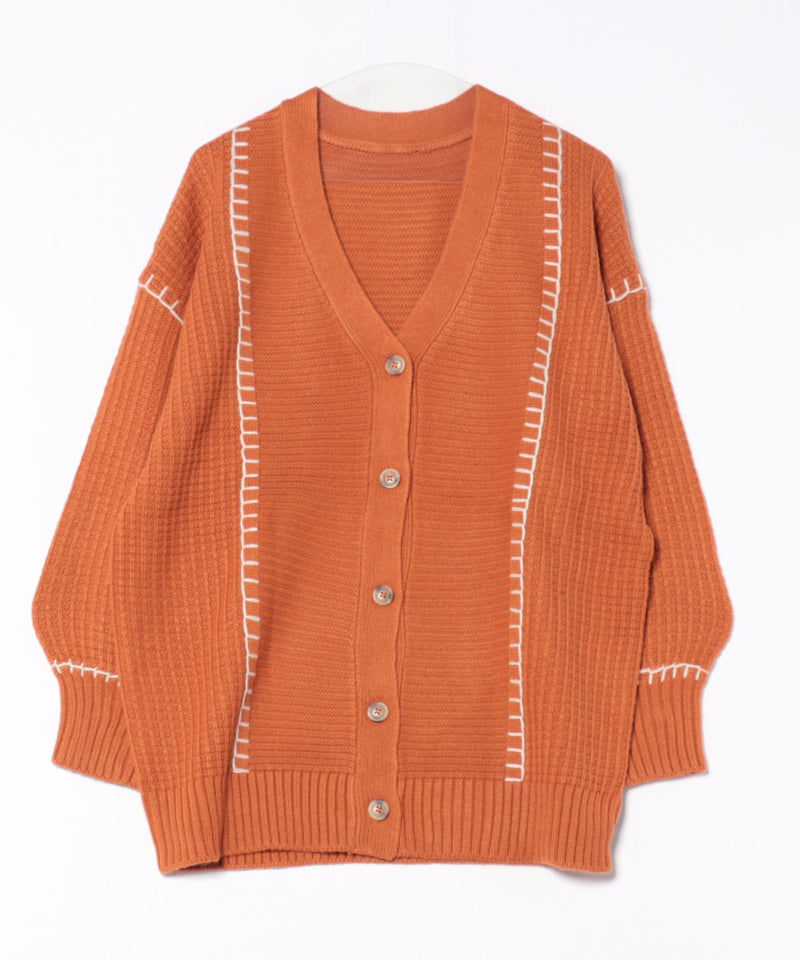 【C-FORT POINT/フォートポイント】ブランケットステッチ Vネックロングカーディガン