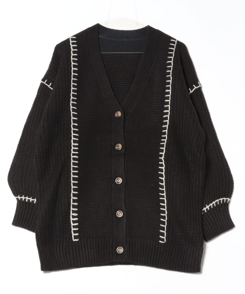 【C-FORT POINT/フォートポイント】ブランケットステッチ Vネックロングカーディガン