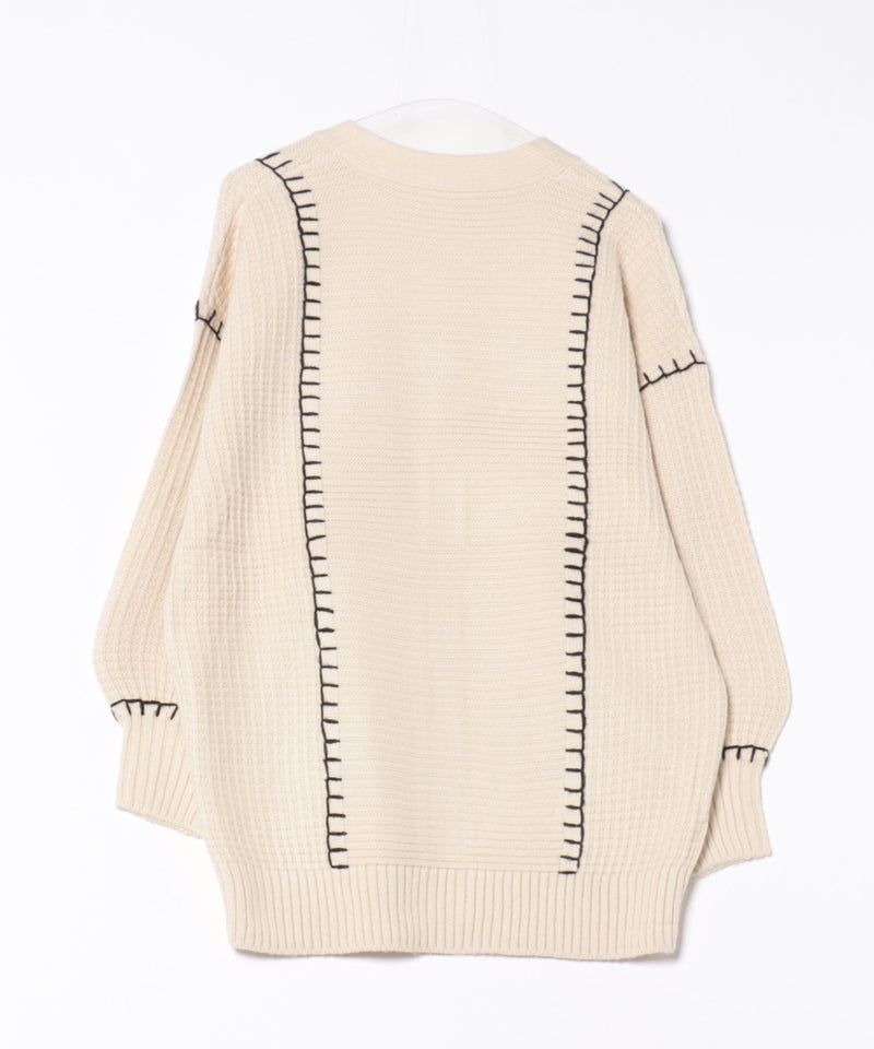 【C-FORT POINT/フォートポイント】ブランケットステッチ Vネックロングカーディガン