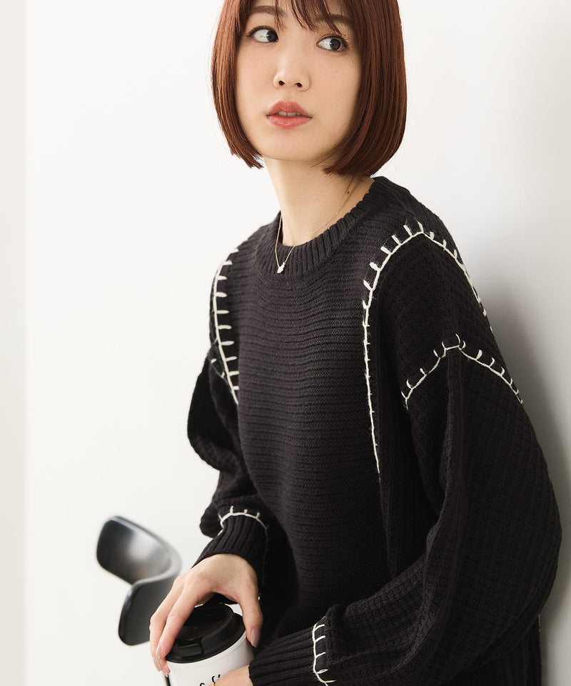 【C-FORT POINT/フォートポイント】配色ブランケットステッチプルオーバー