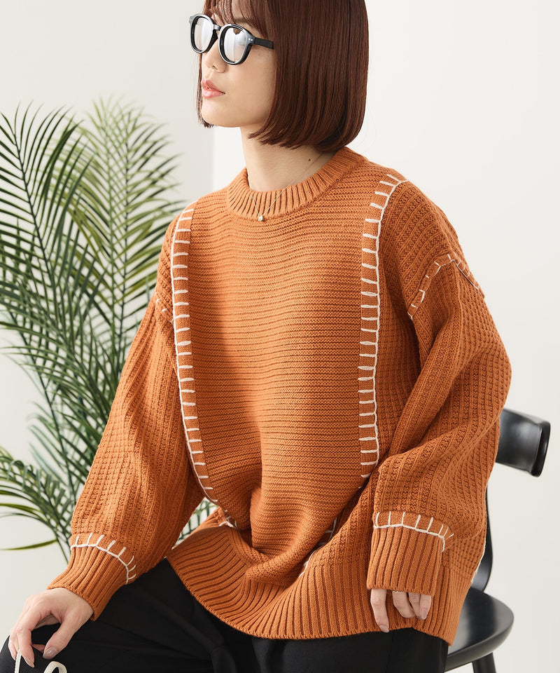 【C-FORT POINT/フォートポイント】配色ブランケットステッチプルオーバー