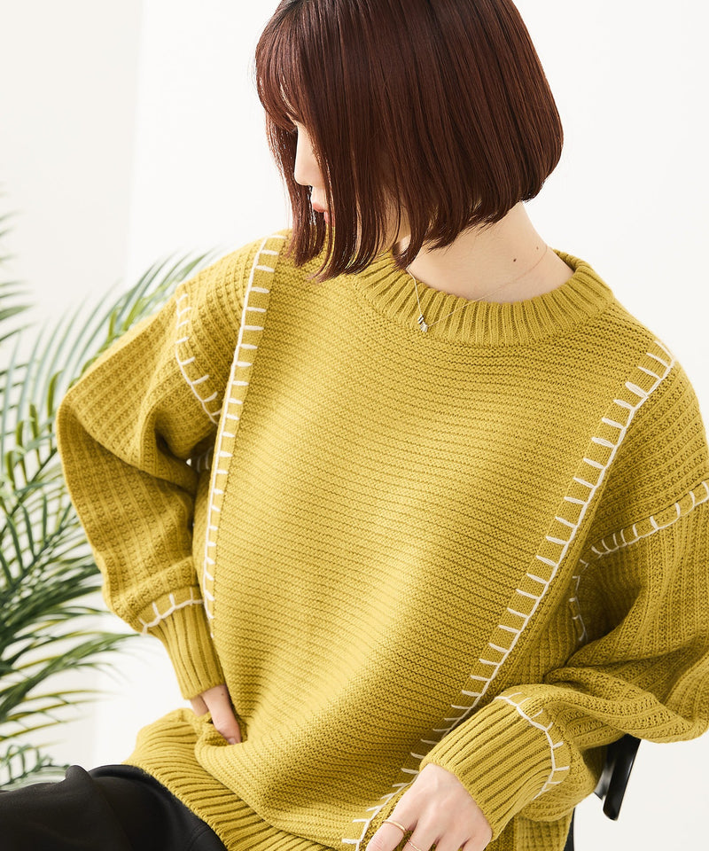 【C-FORT POINT/フォートポイント】配色ブランケットステッチプルオーバー