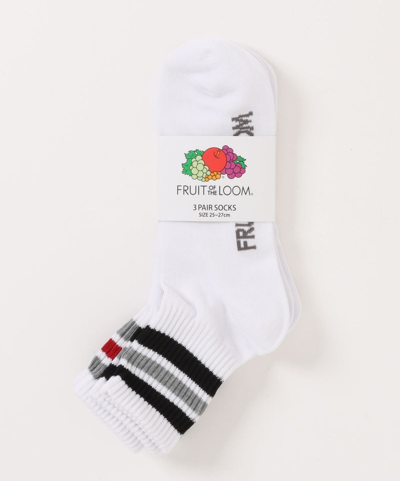 【FRUIT OF THE LOOM/フルーツオブザルーム】3パッククオーターソックス くるぶし丈ショートソックス 定番ラインソックス