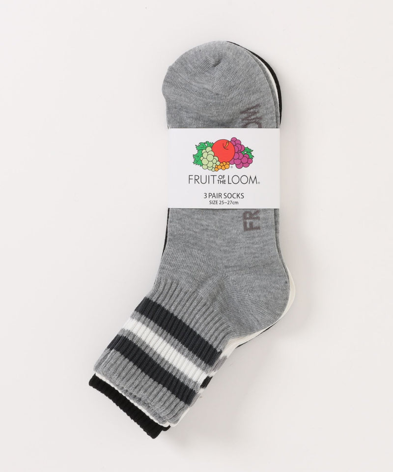 【FRUIT OF THE LOOM/フルーツオブザルーム】3パッククオーターソックス くるぶし丈ショートソックス 定番ラインソックス