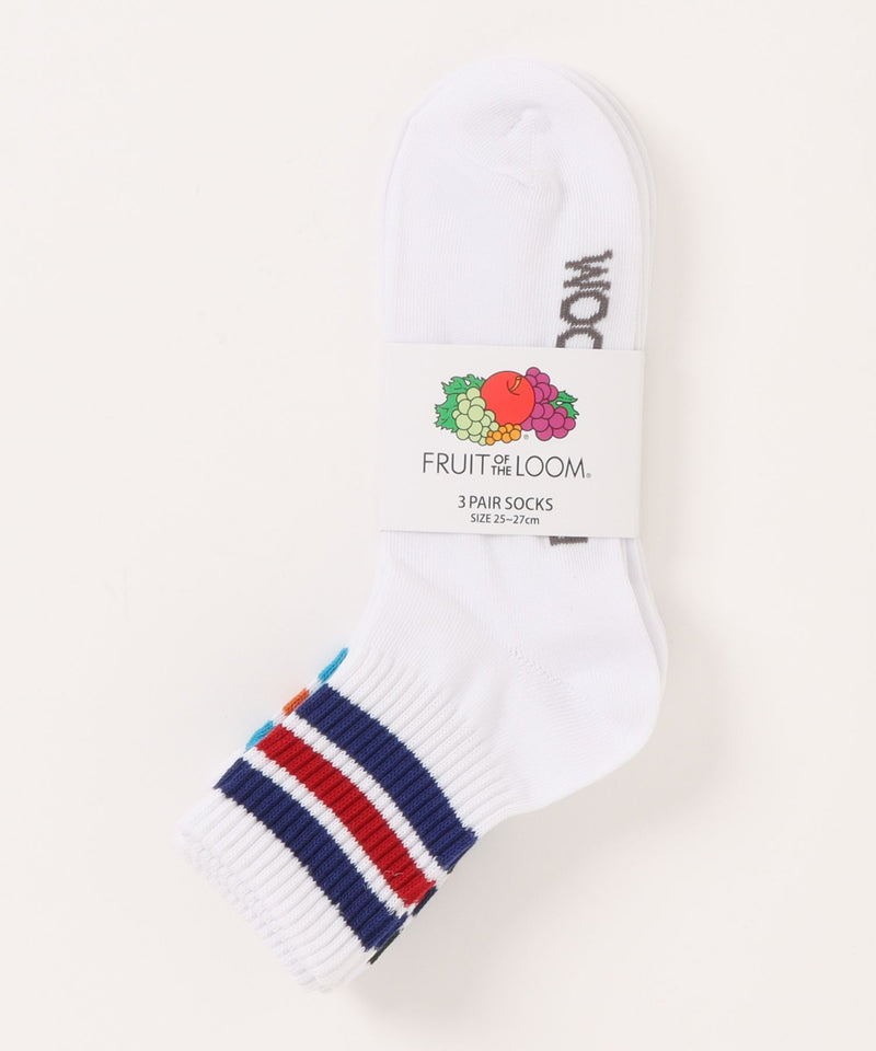 【FRUIT OF THE LOOM/フルーツオブザルーム】3パッククオーターソックス くるぶし丈ショートソックス 定番ラインソックス